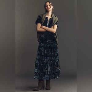 Anthropologie Somerset Velvet Black and Blue Velvet Maxi Dress
